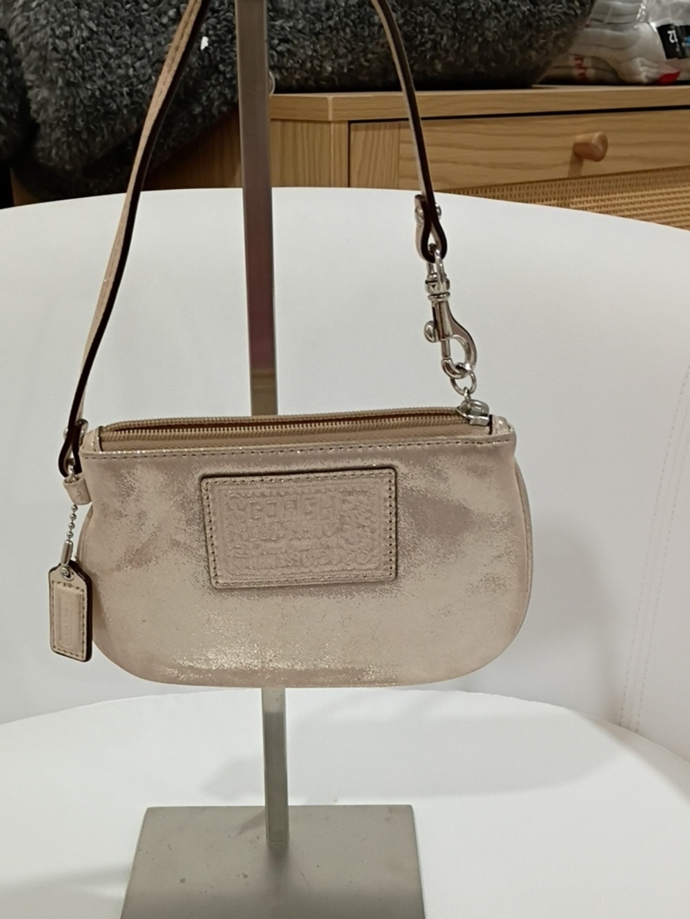 Coach Poppy Pearl Metallic Leather Wristlet